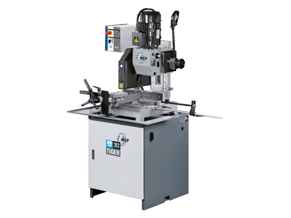 MEP Spa - TIGER 352 SX evo, semi-automatic vertical sawing machine to cut steels from 60° left to 45° right, with HSS blade.